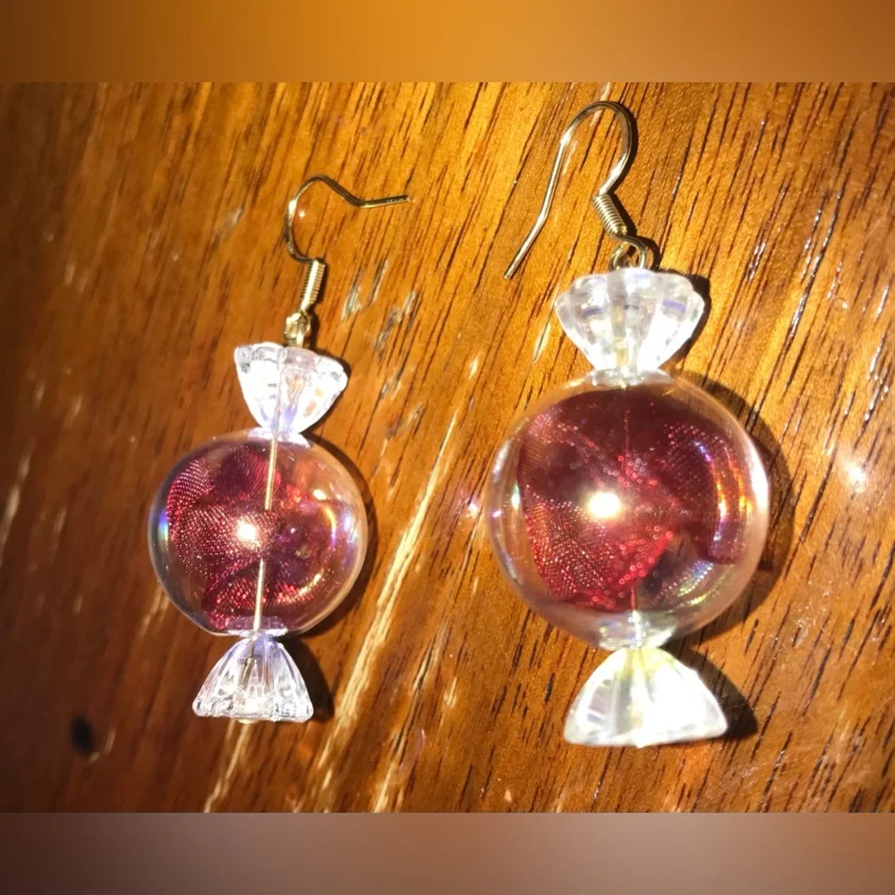 “Peppermint Discs” Wrapped Hard Candy Sweets Cinnamon Bon Bon Kawaii Red Earring